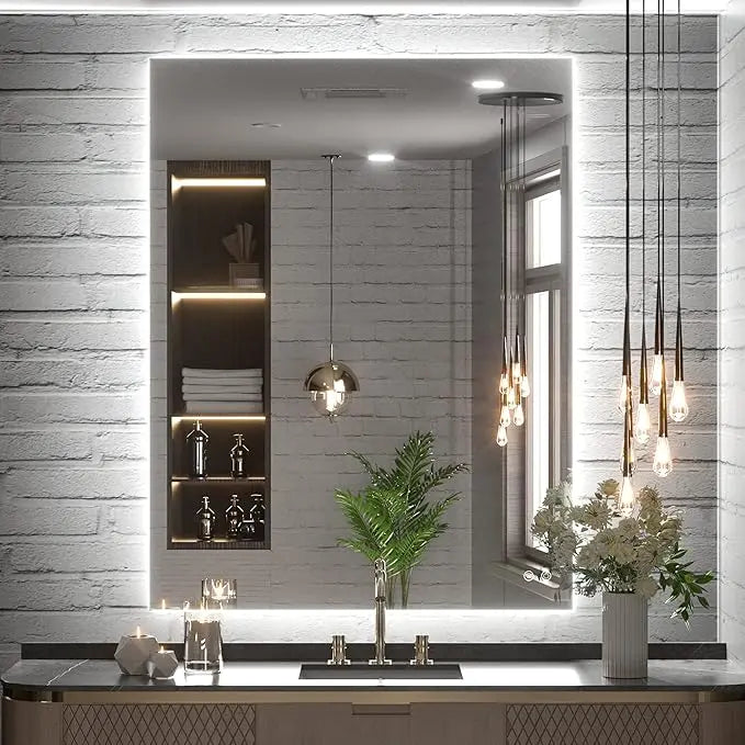LED Backlit Bathroom Vanity Mirror – Anti-Fog Lighted Vanity Mirror, Stepless Dimmable, CRI 90+, IP54 Waterproof, Wall Mounted, Horizontal or Vertical Installation for Modern Bathroom