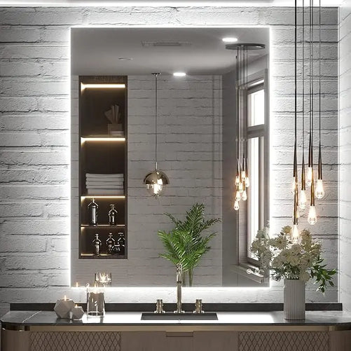 LED Backlit Bathroom Vanity Mirror – Anti-Fog Lighted Vanity Mirror, Stepless Dimmable, CRI 90+, IP54 Waterproof, Wall Mounted, Horizontal or Vertical Installation for Modern Bathroom