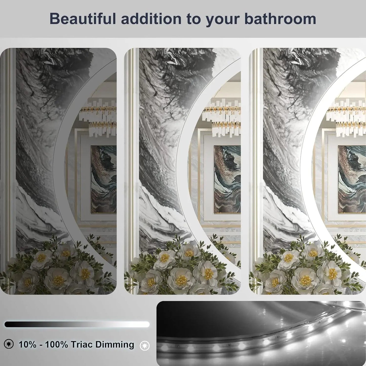 LED Round Mirror with Front Lights, 3 Color Options, CRI 90+ – Dimmable Wall-Mounted Vanity Mirror for Bathroom, Living Room, or Bedroom – Frontlit Illuminated Modern Design