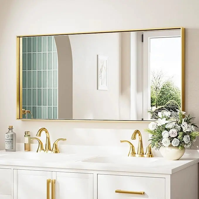 Modern Matte Black Bathroom Mirror – Versatile Mounting