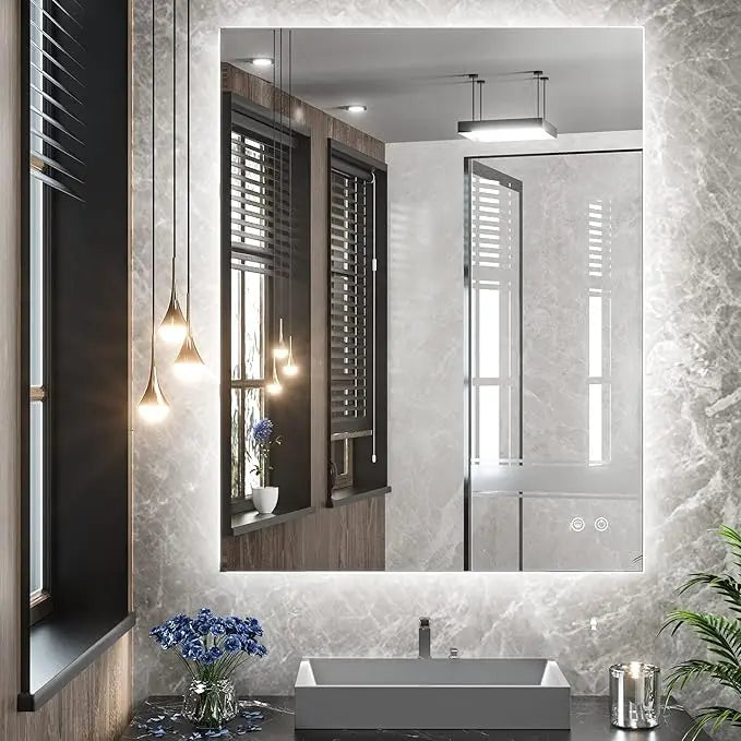 LED Backlit Bathroom Vanity Mirror – Anti-Fog Lighted Vanity Mirror, Stepless Dimmable, CRI 90+, IP54 Waterproof, Wall Mounted, Horizontal or Vertical Installation for Modern Bathroom