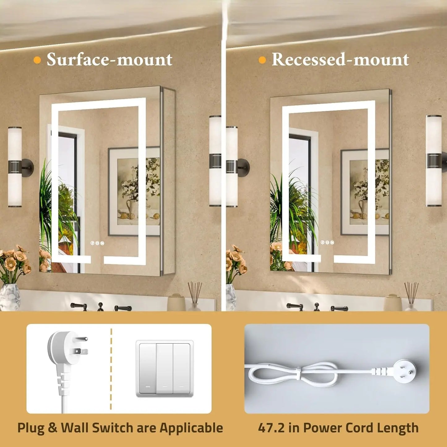 Modern Bathroom Vanity Mirror with Storage – Beveled Metal Frame, Aluminum Alloy Medicine Cabinet with Adjustable Shelves – Ideal for Bathroom Organization and Stylish Décor