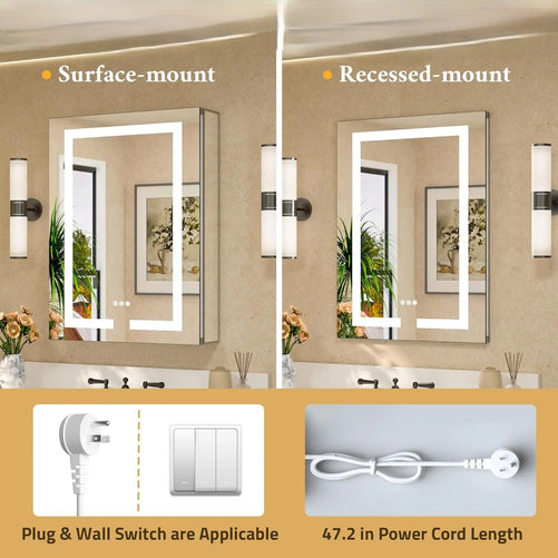 Modern Bathroom Vanity Mirror with Storage – Beveled Metal Frame, Aluminum Alloy Medicine Cabinet with Adjustable Shelves – Ideal for Bathroom Organization and Stylish Décor