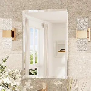 Beveled Rectangle Bathroom Vanity Mirror – Frameless  Wall Mirror with 1" Beveled Edge, Shatterproof Glass, Modern Decorative for Bathroom, Entryway, Living Room, or Restroom