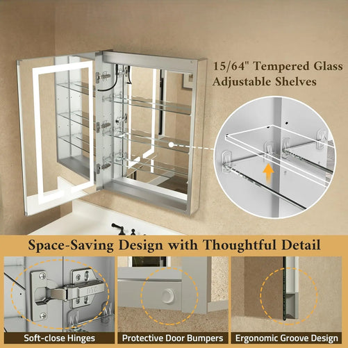 Modern Bathroom Vanity Mirror with Storage – Beveled Metal Frame, Aluminum Alloy Medicine Cabinet with Adjustable Shelves – Ideal for Bathroom Organization and Stylish Décor