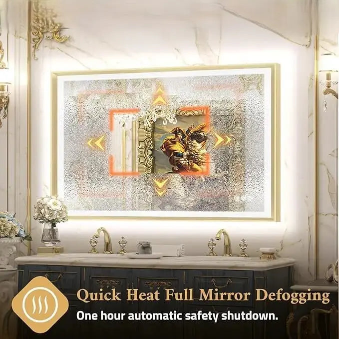LED Bathroom Vanity Mirror with Frame – Front & Backlit, Aluminum Rectangle, Beveled Edge, 3-Color Stepless Dimmable, Anti-Fog, Memory Function, Wall-Mounted Lighted Mirror
