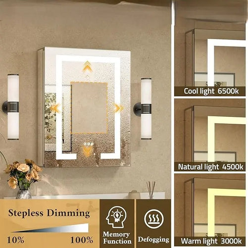 Modern Bathroom Vanity Mirror with Storage – Beveled Metal Frame, Aluminum Alloy Medicine Cabinet with Adjustable Shelves – Ideal for Bathroom Organization and Stylish Décor