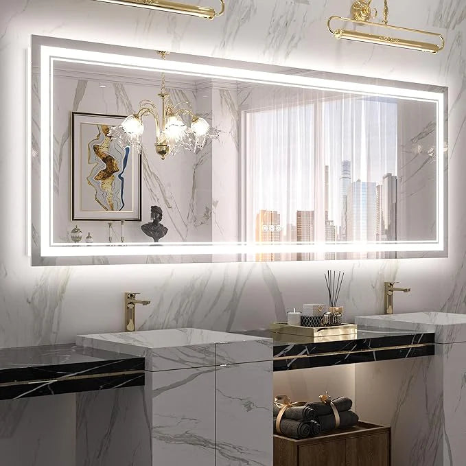 Bathroom Vanity  LED Mirror with Lights – Frontlit & Backlit, Anti-Fog, 3-Color Stepless Dimmable, Memory Function, Shatterproof, CRI 90+, UL Listed Driver – Modern Vanity Mirror