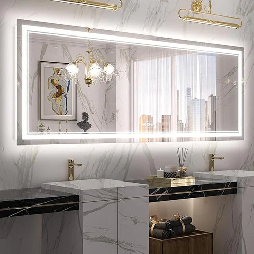 Bathroom Vanity  LED Mirror with Lights – Frontlit & Backlit, Anti-Fog, 3-Color Stepless Dimmable, Memory Function, Shatterproof, CRI 90+, UL Listed Driver – Modern Vanity Mirror