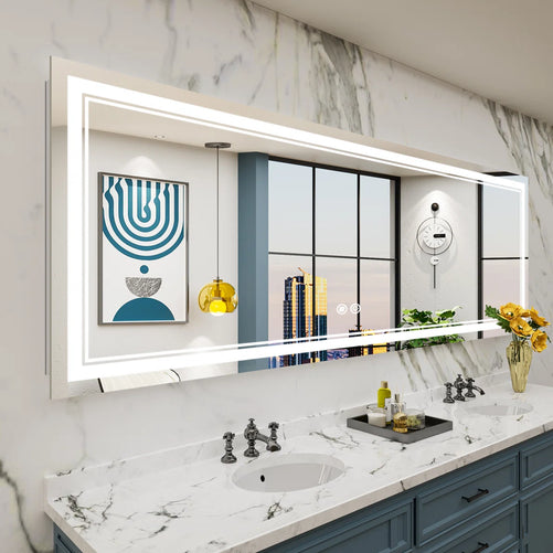 Frameless Rectangular LED Bathroom Vanity Mirror – Anti-Fog, Wall-Mounted, Dimmable Bright Light, 3 Color Temperatures, Modern Design, Touch Control, Ideal for Vanity, Makeup & Grooming