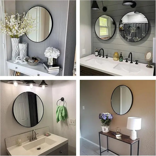 Modern Round Bathroom Wall Mirror – Sleek Minimalist Design with Brushed Matte Aluminum Alloy Frame, Non-Rusting, Perfect for Vanity, Bedroom, or Entryway Home Décor