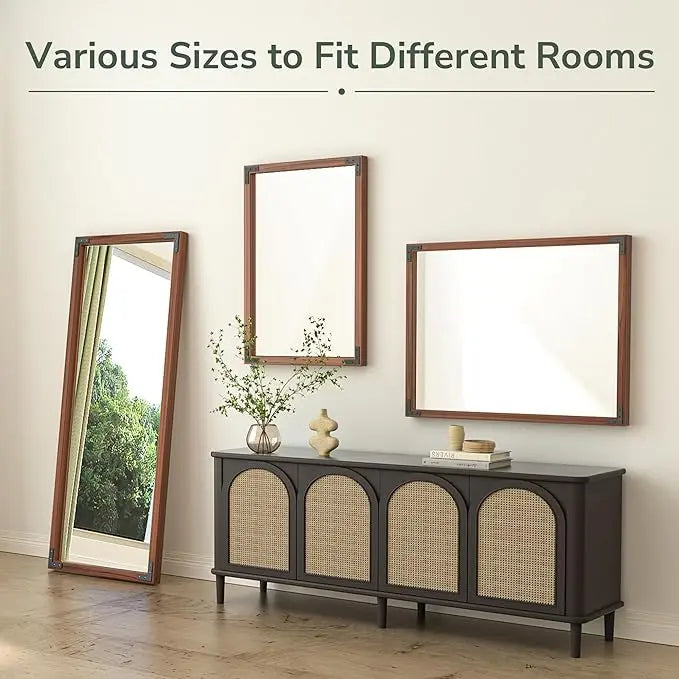Wood Frame Bathroom Vanity Mirror for Wall – Farmhouse Vanity Mirror for Over Sink, Horizontal/Vertical Mount, Decorative Wooden Mirror for Bathroom, Living Room, Bedroom, Entryway