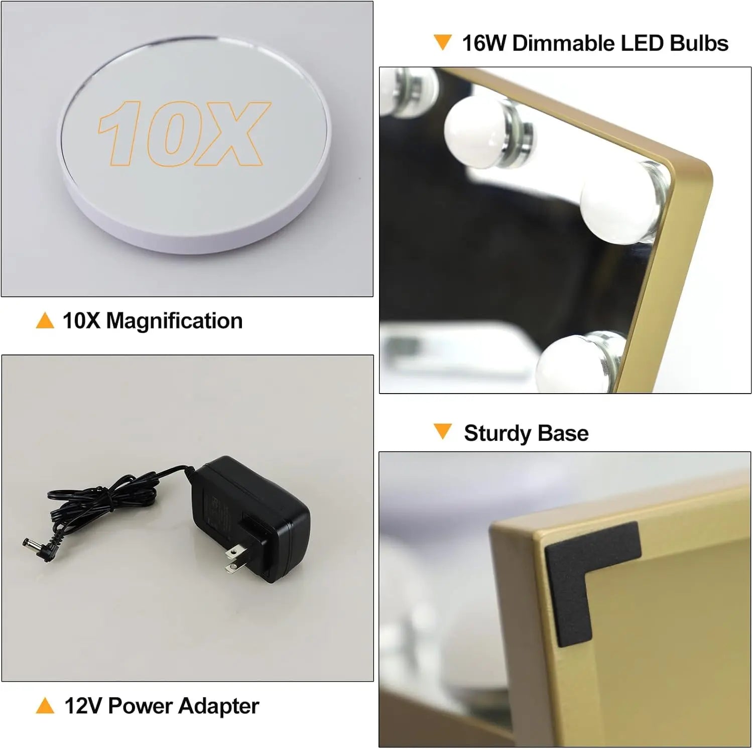 Vanity Mirror with Lights – 15 USB Dimmable Bulbs, 3-Color Modes, Charging Port, Metal Frame, Wooden Base, Hollywood Style Lighted Makeup Mirror with Touch Control