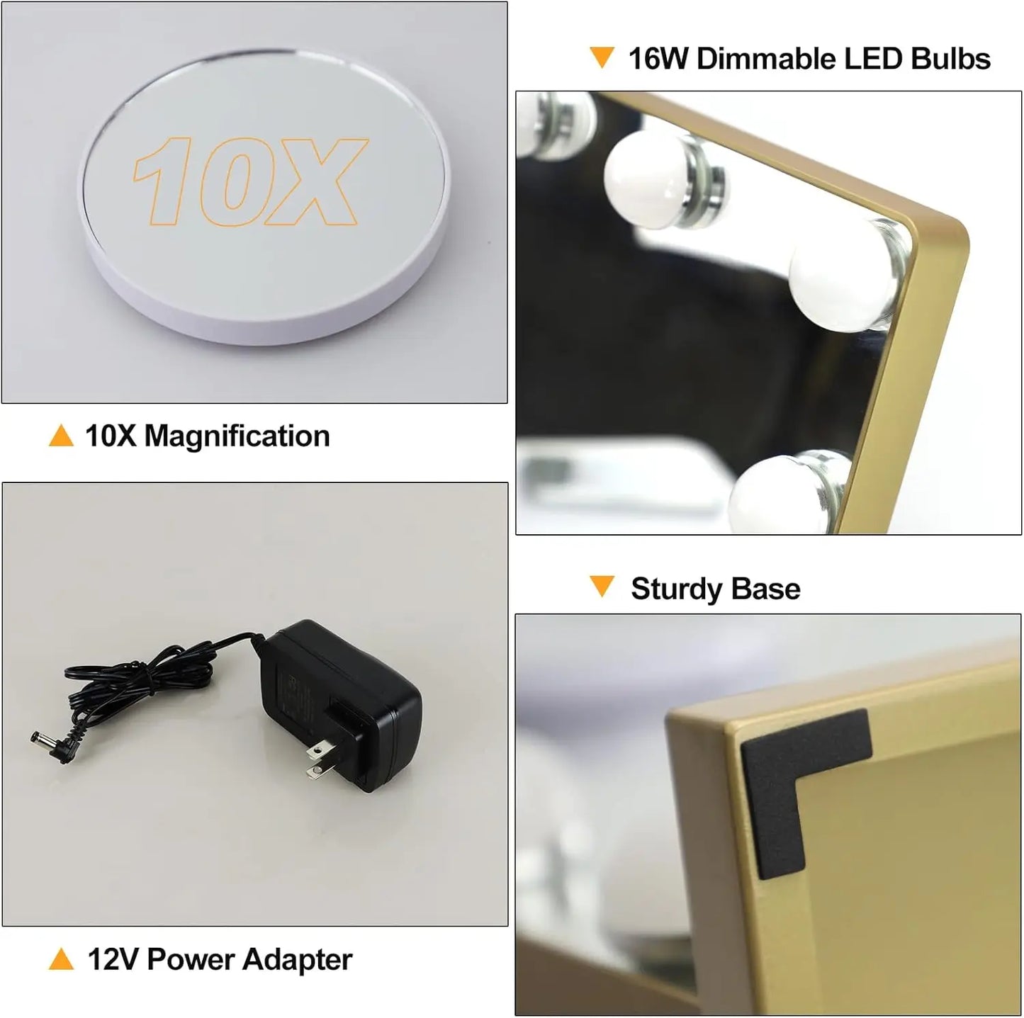 Vanity Mirror with Lights – 15 USB Dimmable Bulbs, 3-Color Modes, Charging Port, Metal Frame, Wooden Base, Hollywood Style Lighted Makeup Mirror with Touch Control