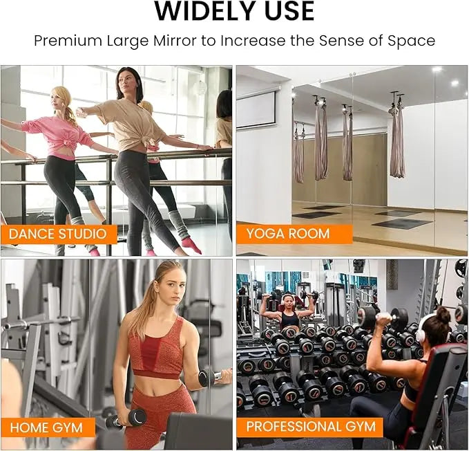 Gym Mirror Wall Mounted – Oversized Frameless Mirror for Fitness, Yoga, Dance, Garage, Studio, Bedroom – Full-Length Wall Mirror for Home & Commercial Use, Durable & Stylish