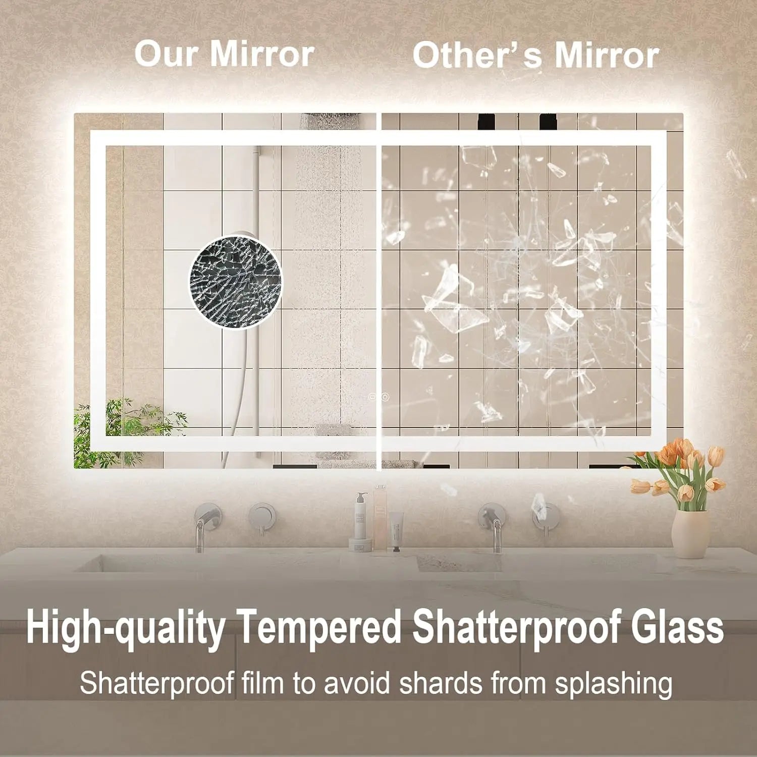 LED Bathroom Mirror with Lights – Front and Backlit, Anti-Fog, Shatterproof Tempered Glass, Waterproof, Memory Function, UL Listed – Modern Vanity Mirror for Multi Use