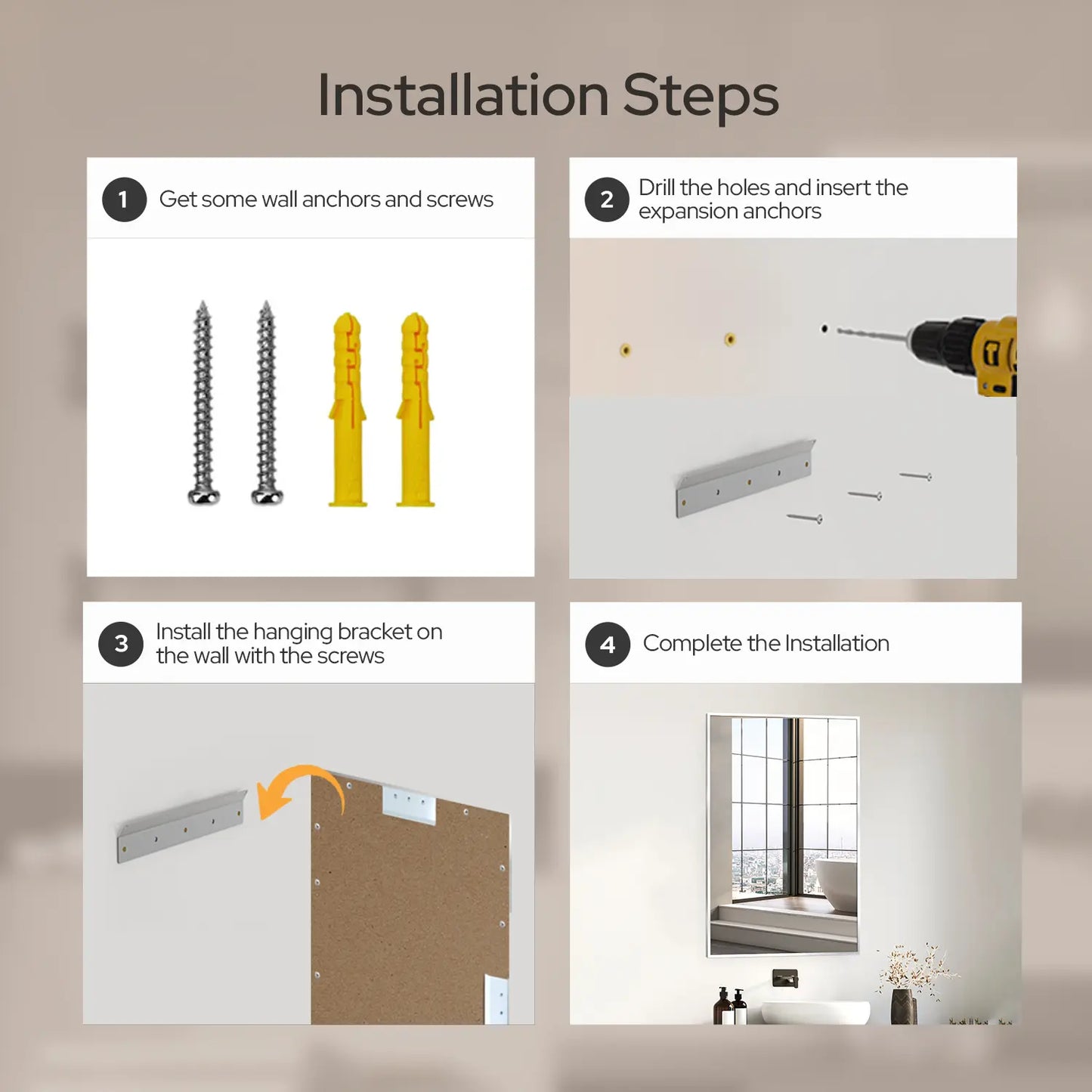 22x34 Brushed Nickel Bathroom Rectangular Mirror – Stylish Polished Nickel Wall Vanity Mirror