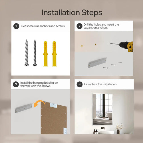 22x34 Brushed Nickel Bathroom Rectangular Mirror – Stylish Polished Nickel Wall Vanity Mirror