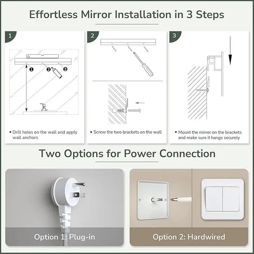 LED Round Bathroom Vanity Mirror – Front & Backlit Vanity Mirror with Double Light Strip, 3-Color Dimmable, CRI 90+, Anti-Fog, Memory Function, Wall-Mount Makeup Mirror