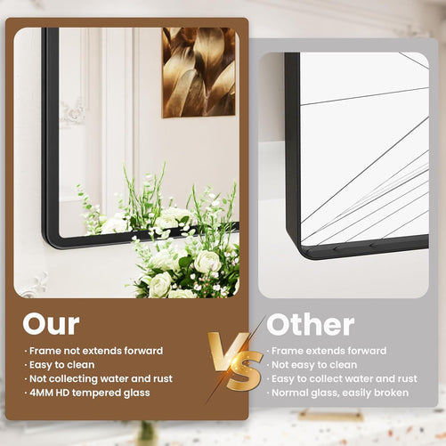 Aluminum Framed Bathroom Vanity Mirror – HD Tempered Glass Wall-Mounted Design, Ideal for Over-the-Sink Use, Supports Horizontal/Vertical Installation for Modern Décor