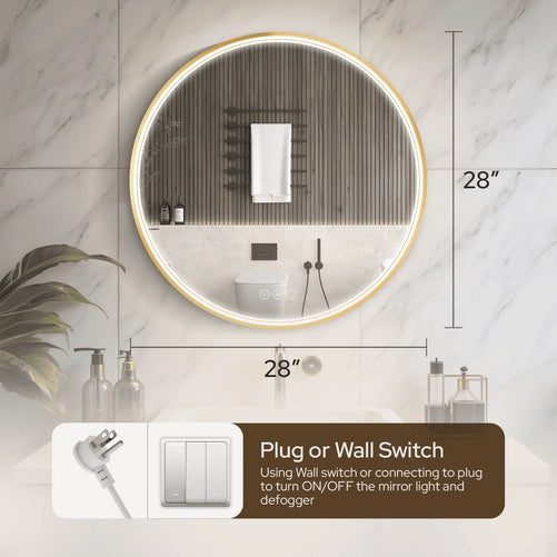 LED Round Bathroom Mirror – 3 Color Modes, Dimmable, Anti-Fog, Modern Design