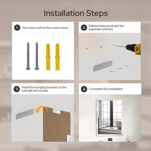 Brushed Nickel Bathroom Mirror – Modern 30x40 Rectangular Bathroom Vanity Mirror Sleek Design