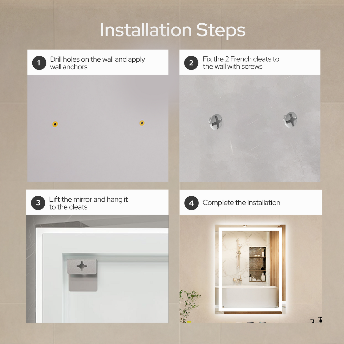LED Bathroom Mirror – Front & Backlit, Anti-Fog, Waterproof, Modern Style
