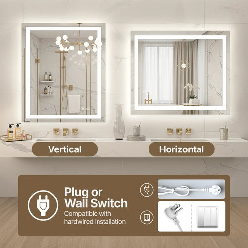 Rectangle LED Bathroom Mirror –Anti-Fog, Front & Backlit, Modern Design