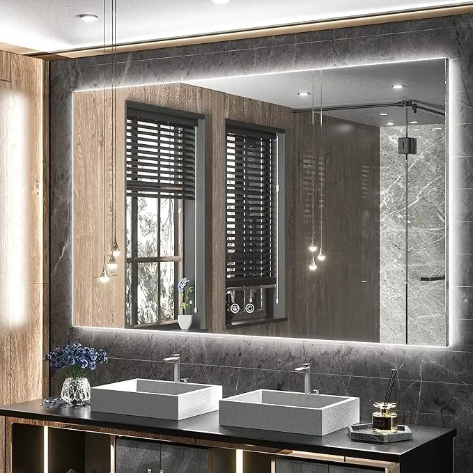 LED Backlit Bathroom Vanity Mirror – Anti-Fog Lighted Vanity Mirror, Stepless Dimmable, CRI 90+, IP54 Waterproof, Wall Mounted, Horizontal or Vertical Installation for Modern Bathroom