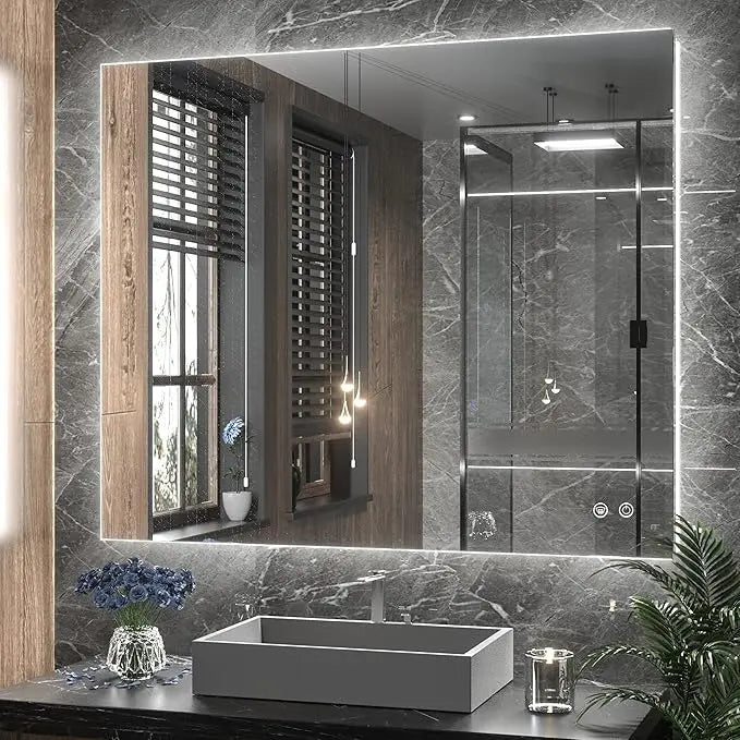 LED Backlit Bathroom Vanity Mirror – Anti-Fog Lighted Vanity Mirror, Stepless Dimmable, CRI 90+, IP54 Waterproof, Wall Mounted, Horizontal or Vertical Installation for Modern Bathroom