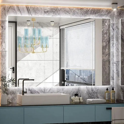 LED Backlit Bathroom Vanity Mirror – Anti-Fog Lighted Vanity Mirror, Stepless Dimmable, CRI 90+, IP54 Waterproof, Wall Mounted, Horizontal or Vertical Installation for Modern Bathroom