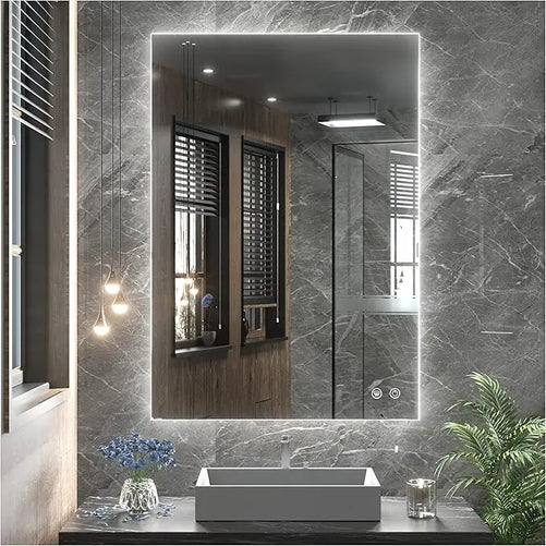 LED Backlit Bathroom Vanity Mirror – Anti-Fog Lighted Vanity Mirror, Stepless Dimmable, CRI 90+, IP54 Waterproof, Wall Mounted, Horizontal or Vertical Installation for Modern Bathroom