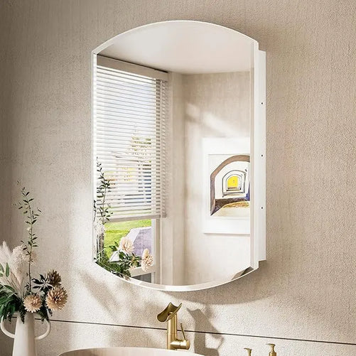 Bathroom Medicine Cabinet with Beveled Mirror – Arched Design, Recessed or Wall-Mounted – Metal Modern Cabinet with Storage – Stylish & Functional Organizer for Bathroom