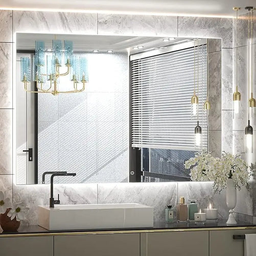 LED Backlit Bathroom Vanity Mirror – Anti-Fog Lighted Vanity Mirror, Stepless Dimmable, CRI 90+, IP54 Waterproof, Wall Mounted, Horizontal or Vertical Installation for Modern Bathroom