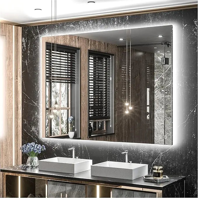 LED Backlit Bathroom Vanity Mirror – Anti-Fog Lighted Vanity Mirror, Stepless Dimmable, CRI 90+, IP54 Waterproof, Wall Mounted, Horizontal or Vertical Installation for Modern Bathroom