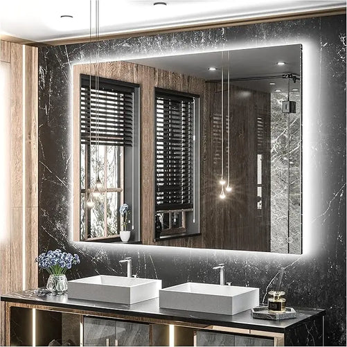 LED Backlit Bathroom Vanity Mirror – Anti-Fog Lighted Vanity Mirror, Stepless Dimmable, CRI 90+, IP54 Waterproof, Wall Mounted, Horizontal or Vertical Installation for Modern Bathroom