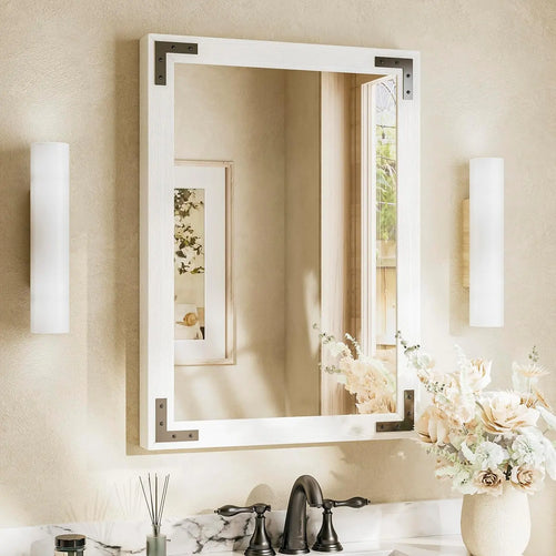 Wood Frame Bathroom Vanity Mirror for Wall – Farmhouse Vanity Mirror for Over Sink, Horizontal/Vertical Mount, Decorative Wooden Mirror for Bathroom, Living Room, Bedroom, Entryway
