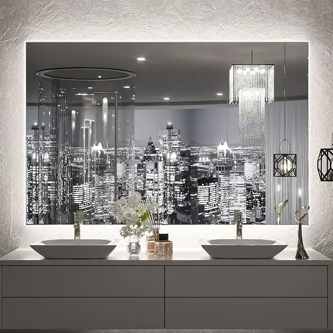 LED Backlit Bathroom Vanity Mirror – Anti-Fog Lighted Vanity Mirror, Stepless Dimmable, CRI 90+, IP54 Waterproof, Wall Mounted, Horizontal or Vertical Installation for Modern Bathroom