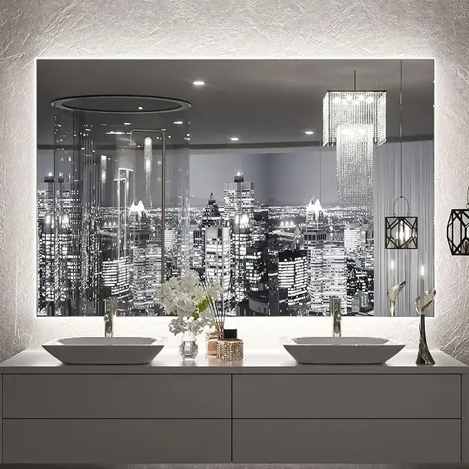 LED Backlit Bathroom Vanity Mirror – Anti-Fog Lighted Vanity Mirror, Stepless Dimmable, CRI 90+, IP54 Waterproof, Wall Mounted, Horizontal or Vertical Installation for Modern Bathroom