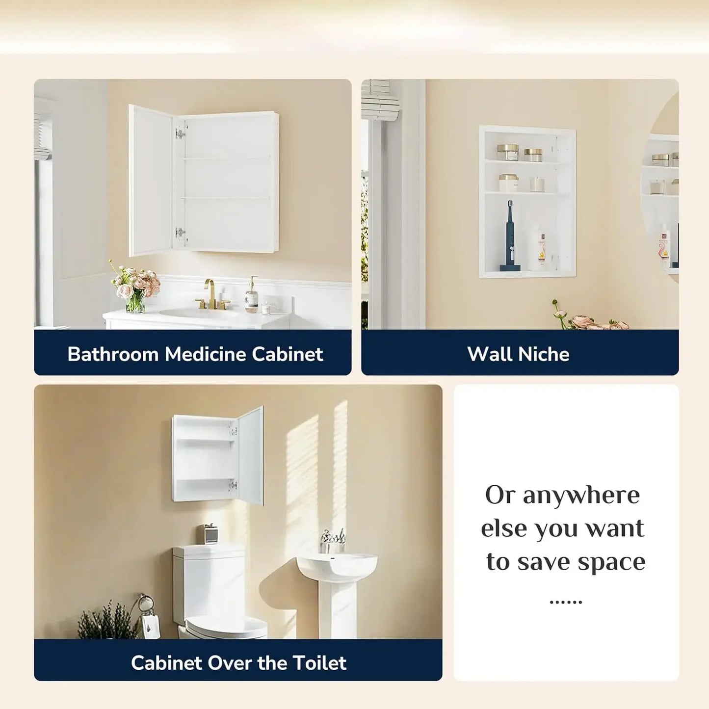 Sleek Medicine Cabinet Mirror with Storage – Aluminum, Tempered Glass, Adjustable Shelves, Surface Mount/Recessed – Modern Farmhouse Style for Bathroom Vanity, Bedroom, and More