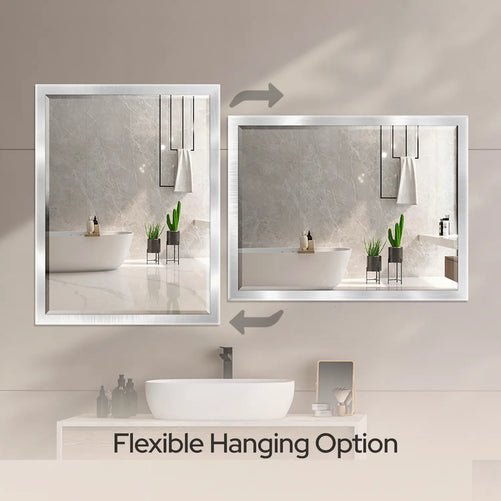 Brushed Nickel Bathroom Mirror – Modern 30x40 Rectangular Bathroom Vanity Mirror Sleek Design