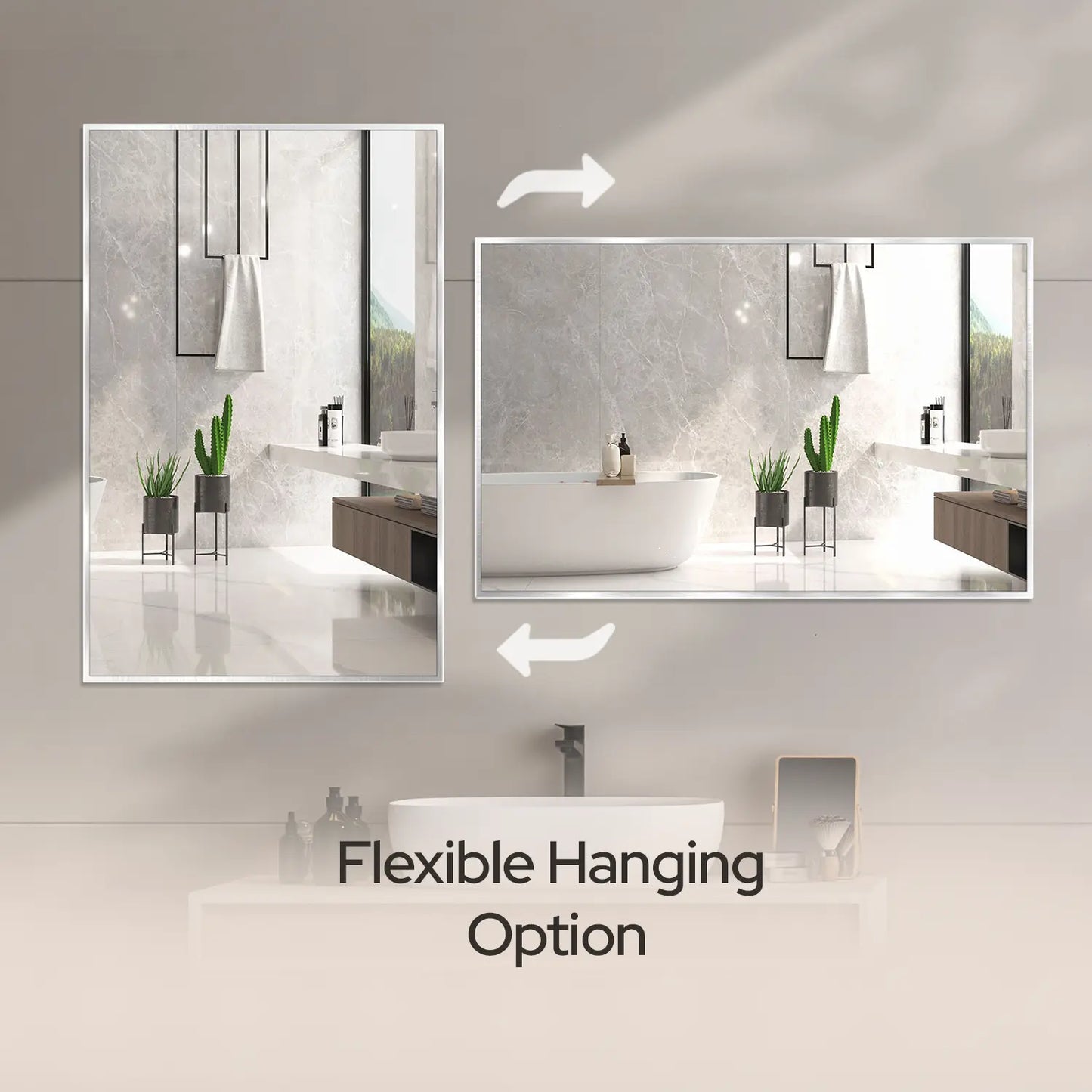 22x34 Brushed Nickel Bathroom Rectangular Mirror – Stylish Polished Nickel Wall Vanity Mirror