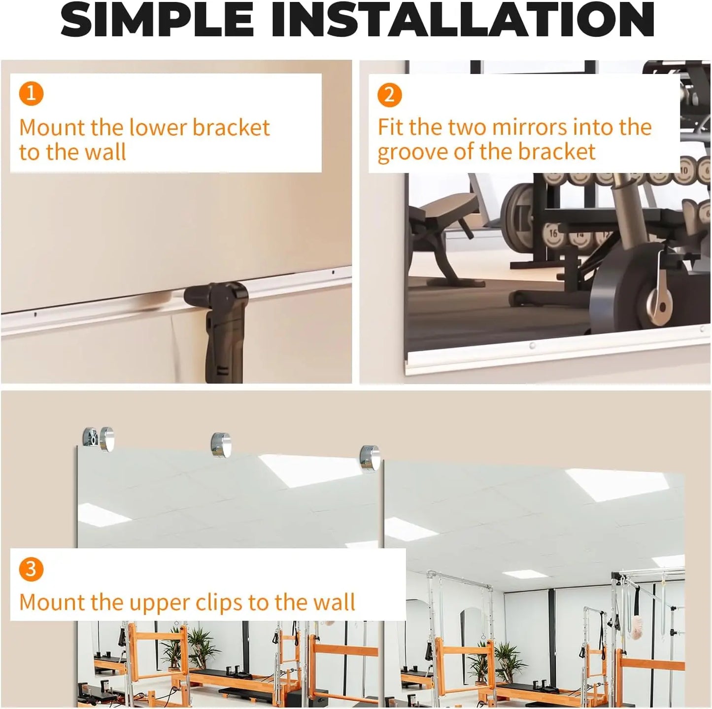 Gym Mirror Wall Mounted – Oversized Frameless Mirror for Fitness, Yoga, Dance, Garage, Studio, Bedroom – Full-Length Wall Mirror for Home & Commercial Use, Durable & Stylish