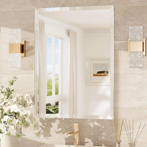 Beveled Rectangle Bathroom Vanity Mirror – Frameless  Wall Mirror with 1" Beveled Edge, Shatterproof Glass, Modern Decorative for Bathroom, Entryway, Living Room, or Restroom