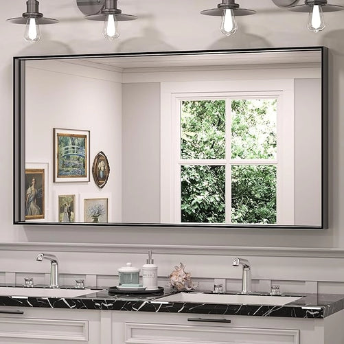 Modern Matte Black Bathroom Mirror – Versatile Mounting