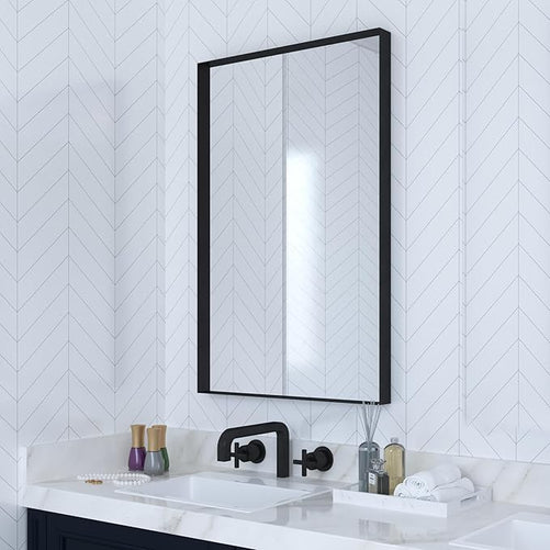 Modern Matte Black Bathroom Mirror – Versatile Mounting