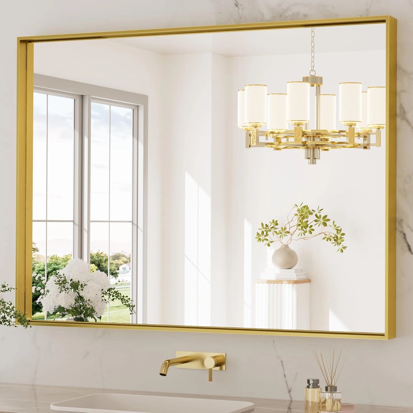Modern Matte Black Bathroom Mirror – Versatile Mounting