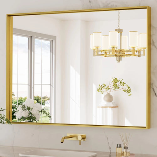 Modern Matte Black Bathroom Mirror – Versatile Mounting
