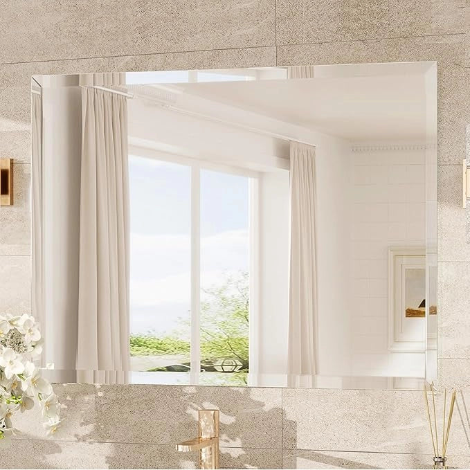 Beveled Rectangle Bathroom Vanity Mirror – Frameless  Wall Mirror with 1" Beveled Edge, Shatterproof Glass, Modern Decorative for Bathroom, Entryway, Living Room, or Restroom