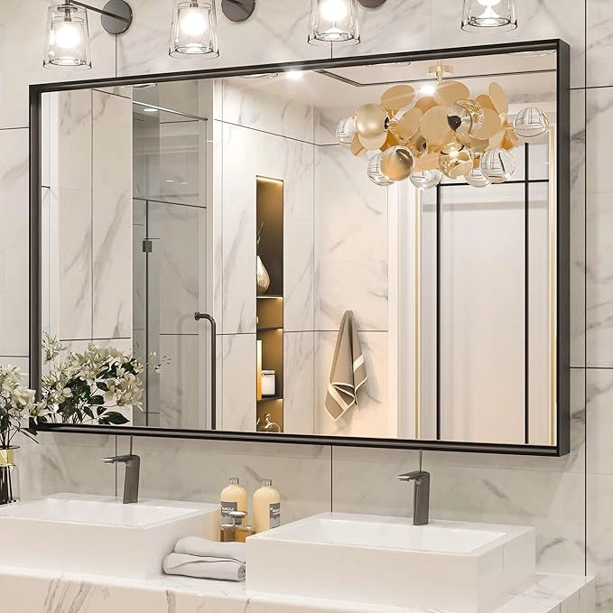 Modern Matte Black Bathroom Mirror – Versatile Mounting